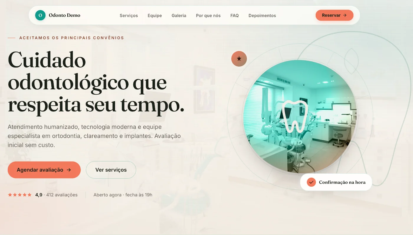 Site de uma clínica odontológica feito na kronosflow, com marca e domínio próprios